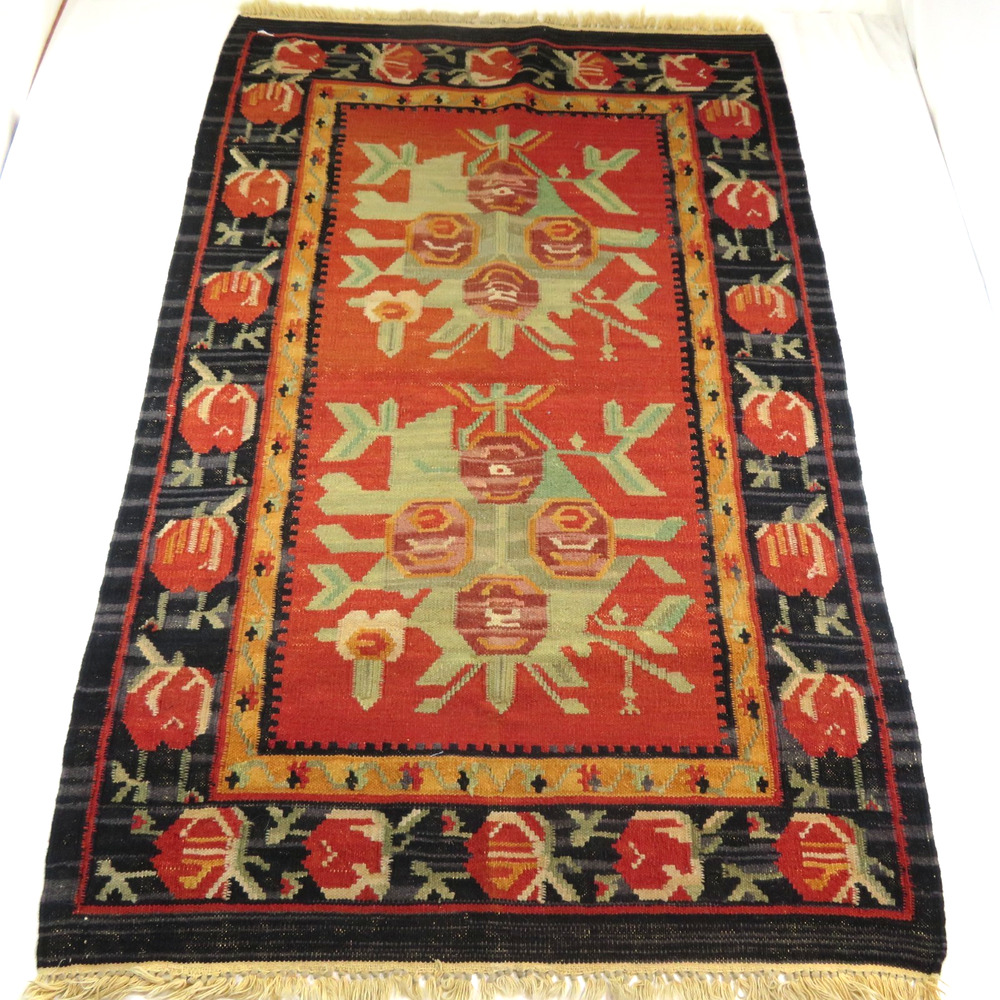 Kurdish Hand-Knotted Rug Wool Kilim Tribal-style Floral Motifs 64x38